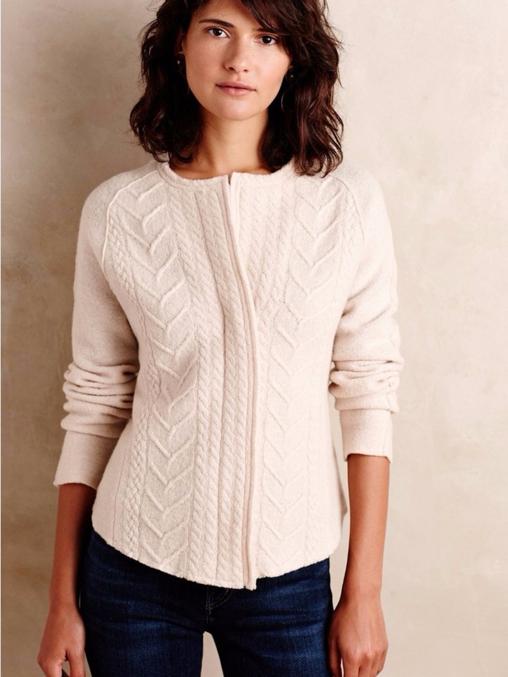 Anthropologie Knitted and Knotted Cream 100% Wool Sweater Size M
